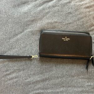 kate spade Black Leather Zip Wristlet with Detachable Strap